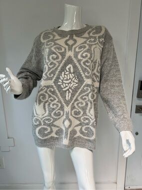 Silk Angora and Lambswool blend  Sweater Made in Hong Kong Embroidery  Beaded